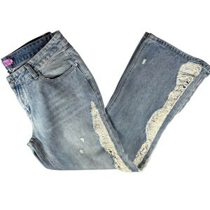 NWT Festival Edikted Light Blue Distressed Wide Leg Jeans XL Side Shredded Boho